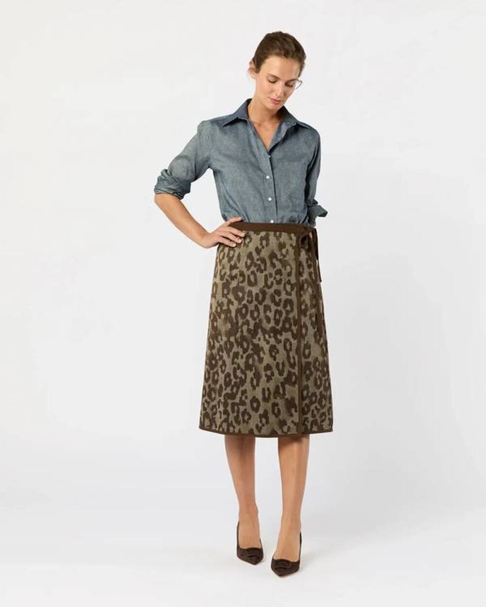 Ann Mashburn Adley Wrap Midi Skirt in Leopard S